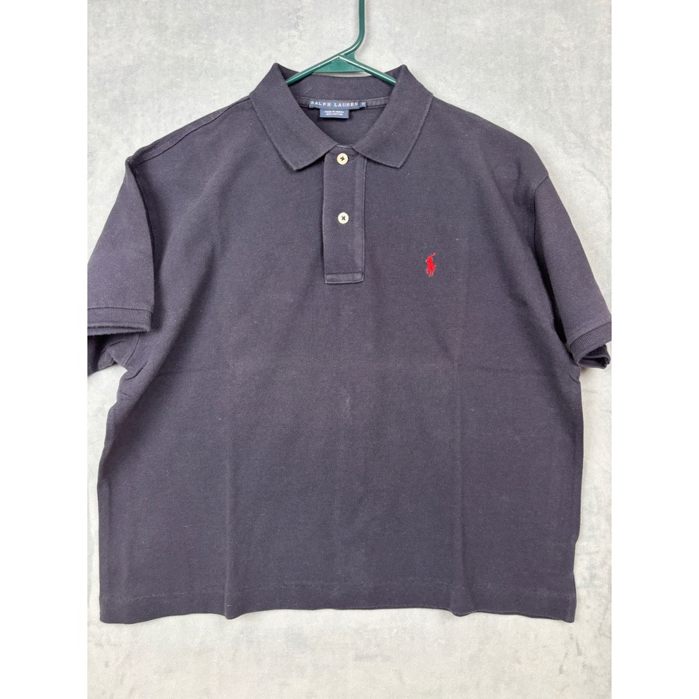 Ralph Lauren Boys Navy Blue Pique Cotton Short Sleeve Polo Shirt Size M